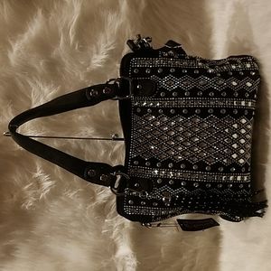 BLACK DAZZLING BLING RHINESTONE PATTERN TALL TOTE